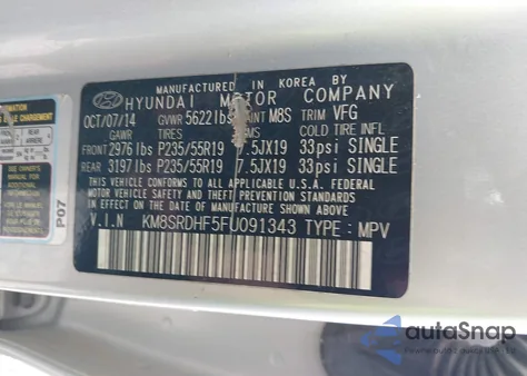 2015 Hyundai Santa Fe Limited z USA, uszkodzony, nr VIN KM8SRDHF5FU091343